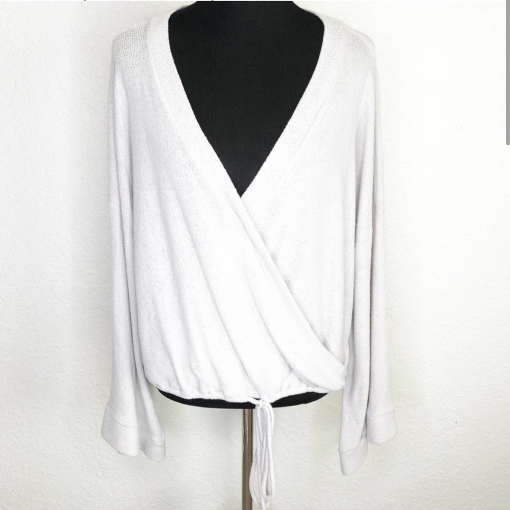 Lazy Sundays Light Gray Soft Knit Wrap Front Draw… - image 1